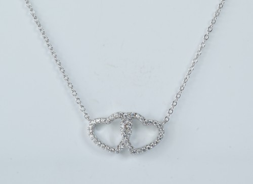 Sterling Silver/CZ Double Open Heart Pendant and Chain